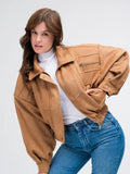 Camel Suede Bomber Ceket