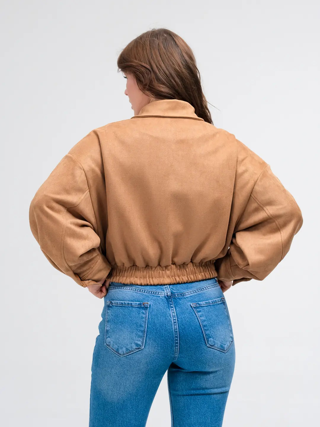 Camel Suede Bomber Ceket